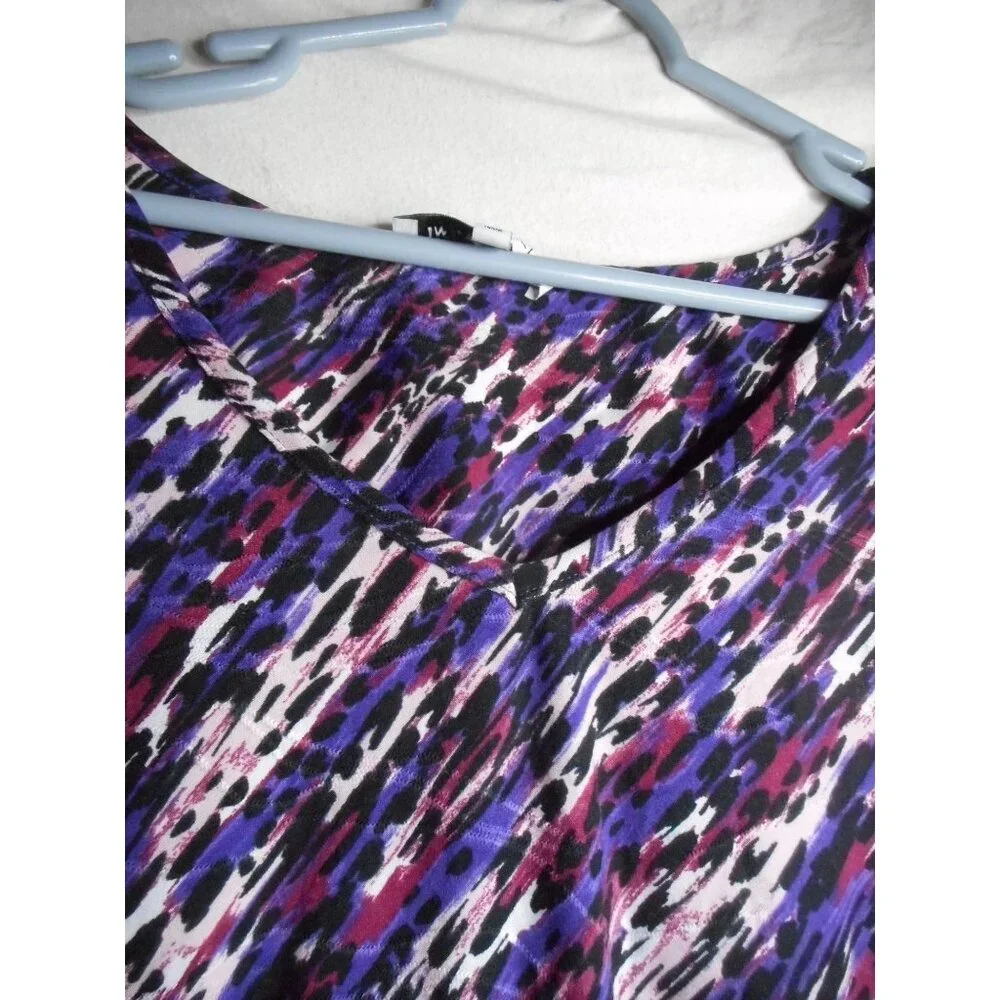 Emily Daniels Sz 1x V neck Tunic blouse top embroidered black purple white - Picture 2 of 6